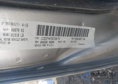 2016 Dodge Dart Se from USA, damaged, VIN 1C3CDFAA7GD728174